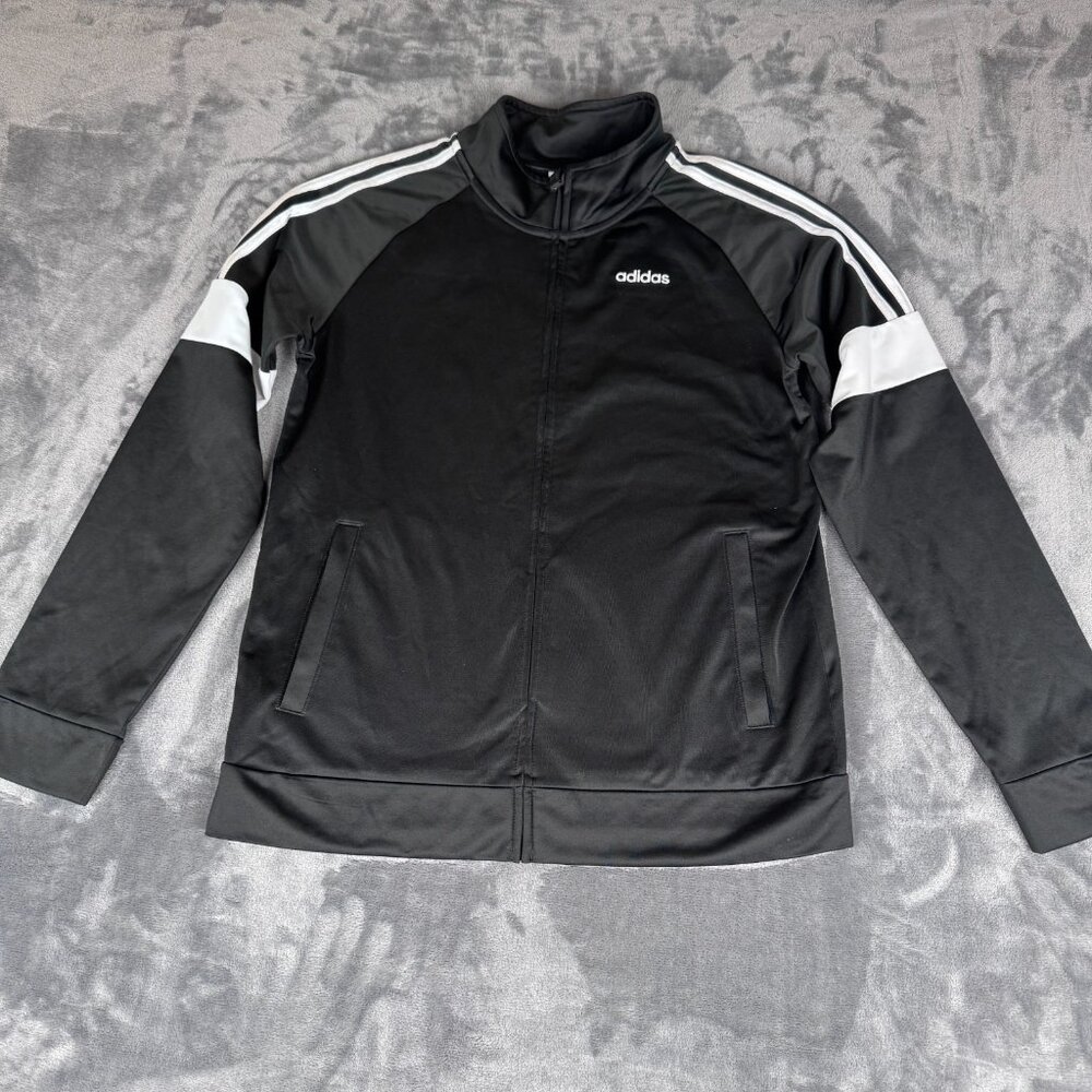 Adidas Youth Boys Track Jacket Size XL 18/20 Black White Full Zip Athletic Logo
